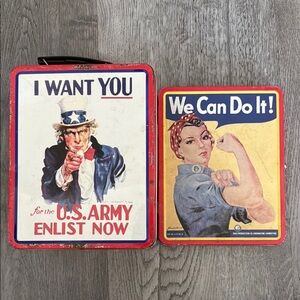 Uncle Sam U.S. Army Enlistment and Rosie the Riveter Story Tin Lunchbox